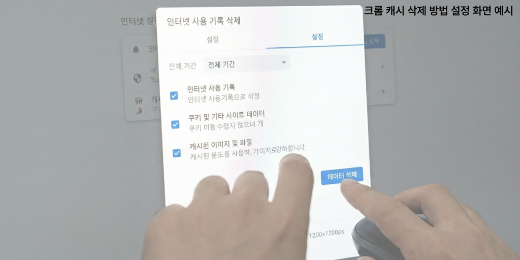 크롬 캐시 삭제 방법 설정 화면 예시