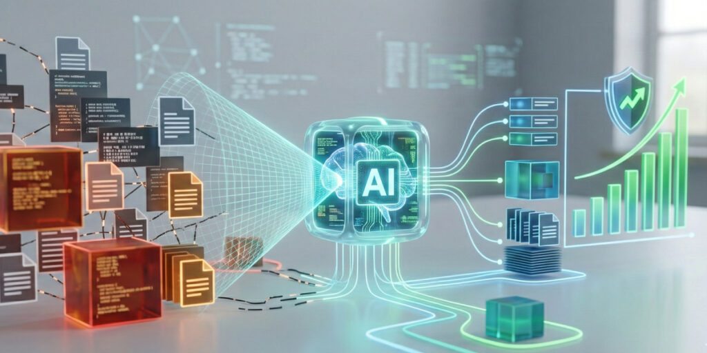 인공지능이 분석한 미사용 대용량 파일 및 중복 데이터를 정리하여 시스템 성능을 높이는 모습