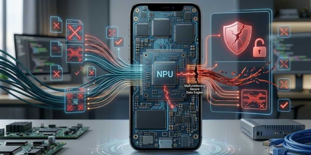 스마트폰 수명 연장을 위한 하드웨어 수명 연장 전략 중 NPU 보안 엔진 브리치와 데이터 흐름 병목 현상 시각화 서브 이미지