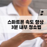 스마트폰 속도 향상과 휴대폰 버벅거림 해결을 위해 내부 데이터를 정리하고 NPU가 지능적으로 시스템을 최적화하는 과정을 시각화한 2026년형 테크니컬 대표 이미지